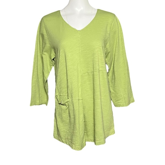 Habitat Clothes To Live In Size Large Tunic Top V-Neck T-Shirt Green Knit Pocket - Picture 8 of 8